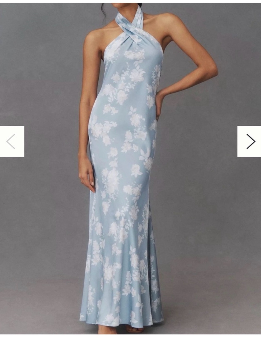 Anthropologie Powder Blue Floral Cross-Halter Maxi Dress